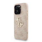Guess PU 4G Metal Logo Strap dėklas skirtas Apple iPhone 15 Pro rožinės spalvos