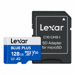 Lexar Atminties kortelė microSD 128GB C10 A2 U3 V30 170MB/s Mėlyna Plus