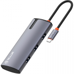 Tellur USB-C hub, PD 3.0 100W, HDMI, 3xUSB 3.0 pilkas