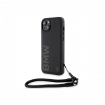 BMW Dėklas BMW BMHCP15S23RMRLK iPhone 15 / 14 / 13 6.1" juoda/juodas hardcase Signature Leather Wordmark Cord