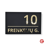 Namo numeris su gatvės pavadinimu lentelėje &ndash; veidrodinis auksas/juoda