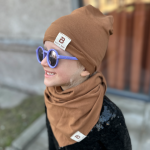 Must Bee Medvilninė kepurė ir &scaron;alikėlis vaikams - Ruda kepurė 1-2 m + &Scaron;alikėlis
