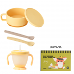 Specialus pasiūlymas! Mother-K HUG rinkinys primaitinimui | Silikoniniai &scaron;auk&scaron;teliai , dubenėlis, mokomasis puodelis + DOVANA K-MOM vienkartiniai seilinukai - Yellow