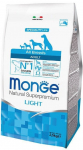 Monge Light adult sausas pa&scaron;aras suaugusiems &scaron;unims su la&scaron;i&scaron;a ir ryžiais 12kg