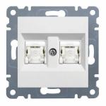 Kompiuterinis lizdas Hager Lumina Intense 2-jų lizdų 2xRJ45 cat5e UTP, su apsauga nuo dulkių, baltas blizgus