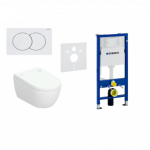 Geberit AquaClean Alba Basic komplektas su Duofix Delta 12 cm. WC instaliacine sistema, Delta 01 Round vandens nuleidimo mygtuku