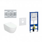 Geberit AquaClean Alba Basic komplektas su Duofix Delta 12 cm. WC instaliacine sistema, Delta 01 Round mygtuku, chromo spalva