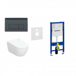 Geberit AquaClean Alba Basic komplektas su Duofix Delta 12 cm. WC instaliacine sistema, Geberit Delta50 mygtuku, juoda spalva