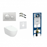 Geberit AquaClean Alba Comfort komplektas su Duofix Sigma 12 cm. WC instaliacine sistema, Sigma 20 Roud mygtuku, chromuotas