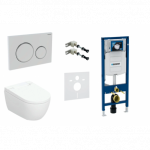 Geberit AquaClean Alba Comfort komplektas su Duofix Sigma 12 cm. WC instaliacine sistema, Sigma 20 Roud mygtuku, baltas
