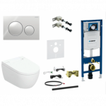 Geberit AquaClean Alba Premium komplektas su Duofix Sigma WC instaliacine sistema, Sigma 20 Round mygtukas, chromo spalva