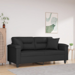 Dvivietė sofa su pagalvėmis, juoda, 140cm, mikropluo&scaron;to audinys