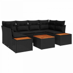 Sodo Sofų Rinkinys su pagalve 6 pcs Juoda Poli ratanas