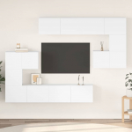 Televizoriaus spintelių komplektas, 8 dalių, baltas, mediena