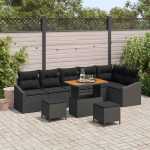 Sodo Sofų Rinkinys su pagalve 9 pcs Juoda Poli ratanas