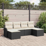 Sodo Sofų Rinkinys su pagalve 6 pcs Juoda ir balta Poli ratanas