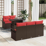 Sodo Sofų Rinkinys su pagalve 6 pcs Ruda Poli ratanas