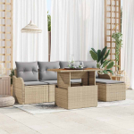Sodo Sofų Rinkinys su saugykla 6 pcs Smėlio Poli ratanas