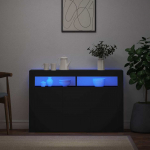 &Scaron;oninė spintelė su LED ap&scaron;vietimu, juoda, 115,5x30x75cm