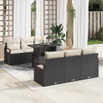 Sodo Sofų Rinkinys su pagalve 7 pcs Juoda Poli ratanas