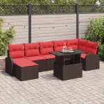 Sodo Sofų Rinkinys su pagalve 8 pcs Ruda Poli ratanas