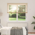 Venecijos žaliuzės &Scaron;viesiai ruda su ra&scaron;tu 150 x 150 cm PVC