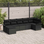 Sodo Sofų Rinkinys su pagalve 7 pcs Juoda Poli ratanas