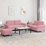 Sofos komplektas su pagalvėlėmis, 3 dalių, rožinis, aksomas
