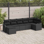 Sodo Sofų Rinkinys 7 pcs Juoda poliratanas