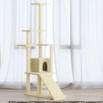 Draskyklė katėms su stovais i&scaron; sizalio, kreminės spalvos, 155cm