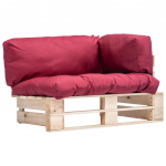 Sodo sofa i&scaron; palečių su raudonomis pagalvėlėmis, pu&scaron;ies mediena