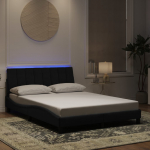 Lovos rėmas su LED be čiužinio, Hanko, juodos spalvos, 140x190cm, aksomas