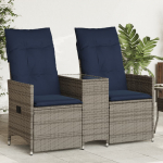 Atlo&scaron;iama sodo sofa, 2 vietų, su staliuku, pilka, polirotangas