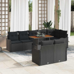 Sodo Sofų Rinkinys su pagalve 9 pcs Juoda