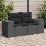 Sodo sofa su pagalvėlėmis, dvivietė, juoda, polirotangas