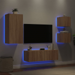 Sieninės TV spintelės su LED lemputėmis, 4 dalių, ąžuolo