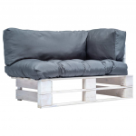 Sodo sofa i&scaron; palečių su pilkomis pagalvėlėmis, pu&scaron;ies mediena