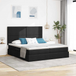 Lova su LED juostelių žibintais Juoda 180 x 200 cm audinys
