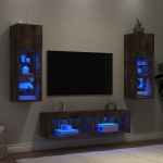 Sieninė TV sekcija su LED, 6 dalių, dūminio ąžuolo, mediena