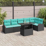 Sodo Sofų Rinkinys su pagalve 7 pcs Juoda Poli ratanas