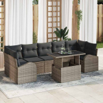 Sodo Sofų Rinkinys su pagalve 8 pcs Pilka Poli ratanas