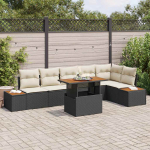 Sodo Sofų Rinkinys su saugykla 7 pcs Juoda Poli ratanas