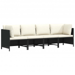 Keturvietė sodo sofa su pagalvėlėmis, juoda, poliratanas