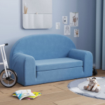 Vaiki&scaron;ka dvivietė sofa-lova, mėlynos spalvos, mink&scaron;tas pliu&scaron;as