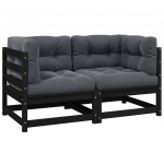 Dvivietė sodo sofa su pagalvėlėmis, juoda, pu&scaron;ies masyvas
