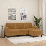 Trivietė sofa su pakoja, rudos spalvos, 180cm, aksomas