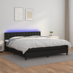 Lova su spyruoklėmis/čiužiniu/LED, juoda 180x200cm dirbtinė oda