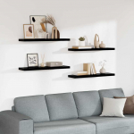 Pakabinamos lentynos, 4vnt., juodos, 90x23,5x3,8cm, MDF