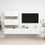Televizoriaus spintelių komplektas, 4 dalių, baltas, mediena