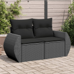 Sodo sofa su pagalvėlėmis, dvivietė, juoda, polirotangas